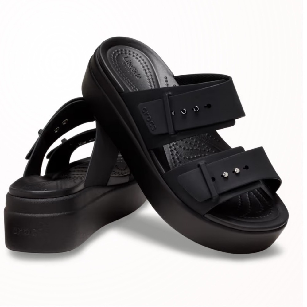 CROCS Black Brooklyn Buckle Wedge Sandal Women's 4‎ - Picture 2 of 12